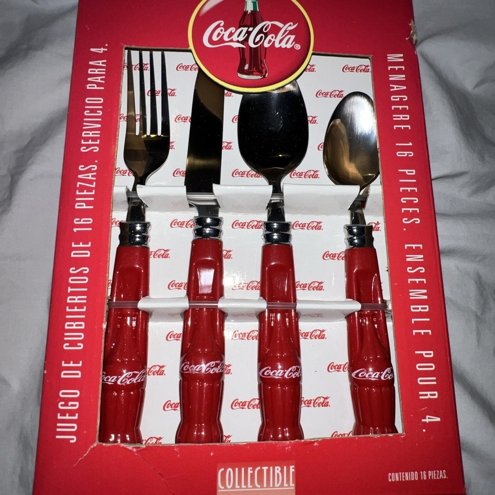 Coca-Cola 16 Piece Flatware Set Coke Bottle Contour Pattern Red Gibson 1997 NEW